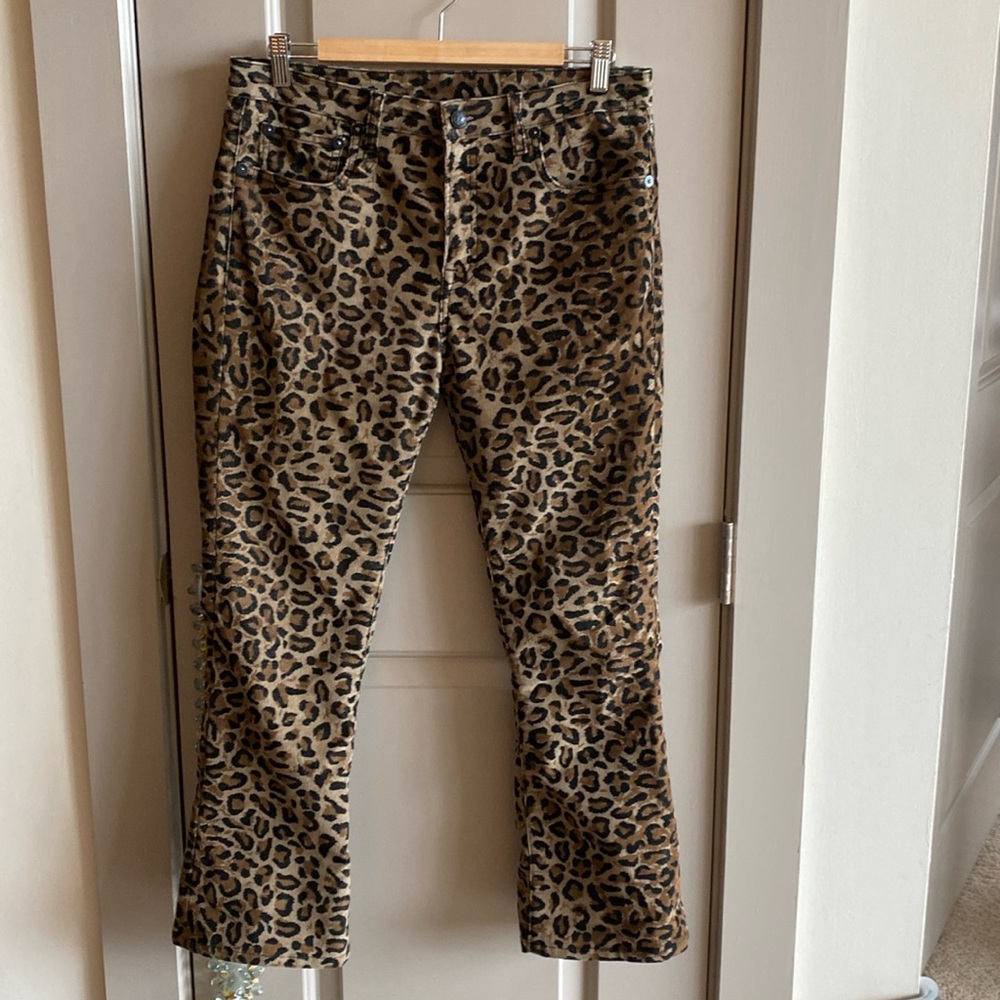 Cheeta print corduroy crop flare jeans